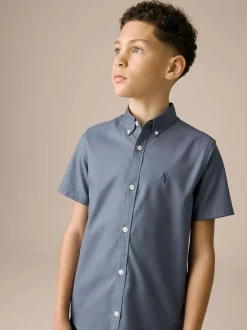 Next Airforce Blue Logo Short Sleeve Cotton Rich Oxford Shirt (3-16yrs) New