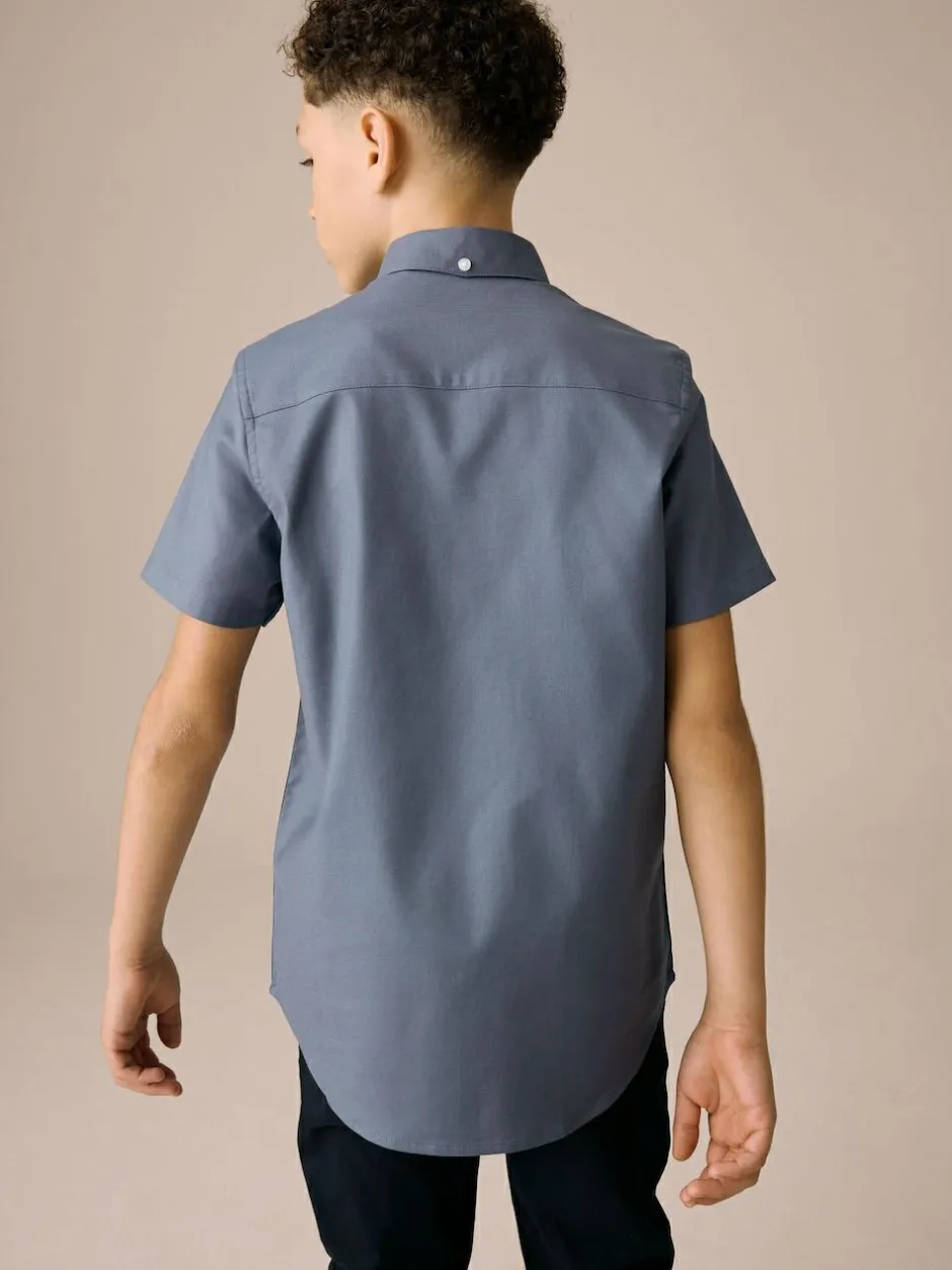 Next Airforce Blue Logo Short Sleeve Cotton Rich Oxford Shirt (3-16yrs) New
