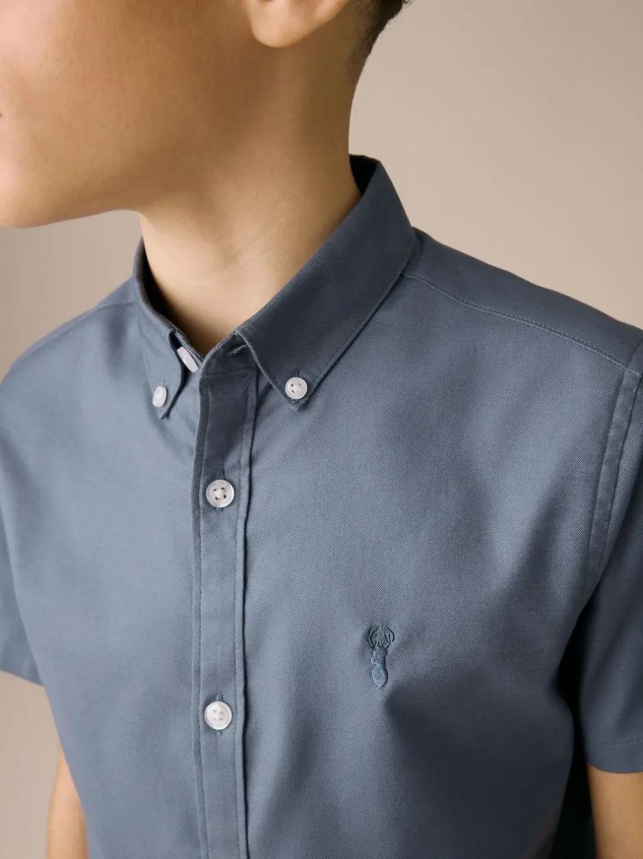 Next Airforce Blue Logo Short Sleeve Cotton Rich Oxford Shirt (3-16yrs) New