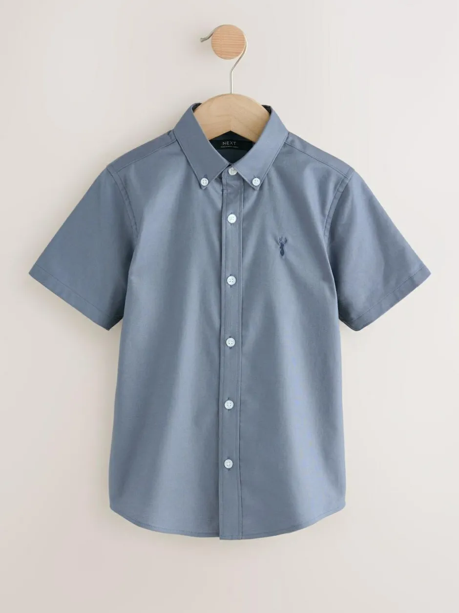 Next Airforce Blue Logo Short Sleeve Cotton Rich Oxford Shirt (3-16yrs) New