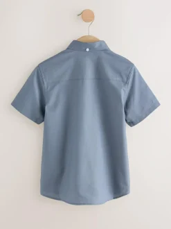 Next Airforce Blue Logo Short Sleeve Cotton Rich Oxford Shirt (3-16yrs) New