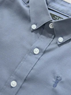 Next Airforce Blue Logo Short Sleeve Cotton Rich Oxford Shirt (3-16yrs) New