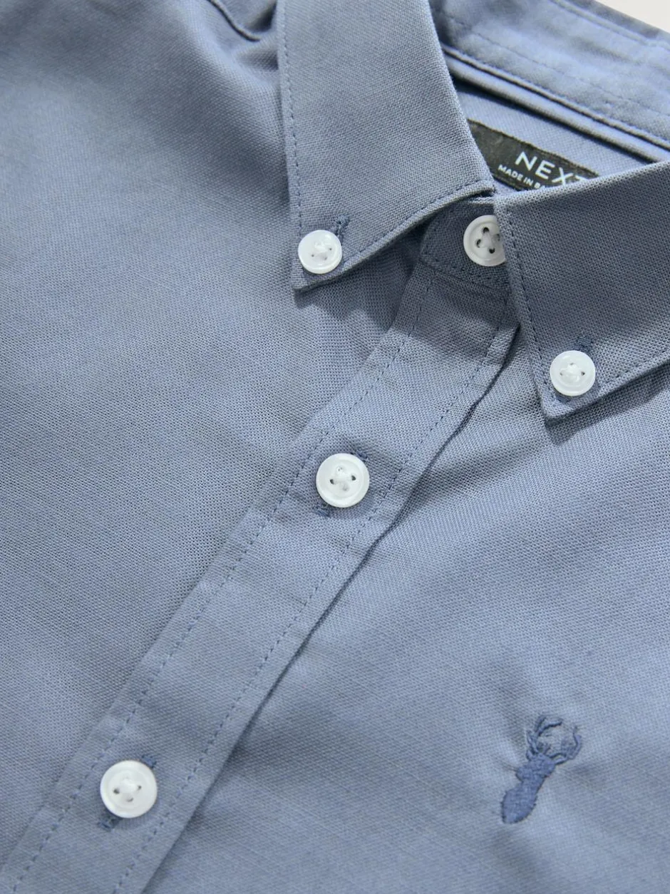 Next Airforce Blue Logo Short Sleeve Cotton Rich Oxford Shirt (3-16yrs) New