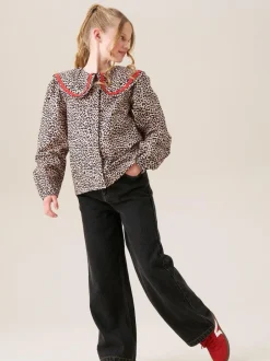 Angel & Rocket Black Piper Leopard Print Star Applique Wide Leg Jeans Hot