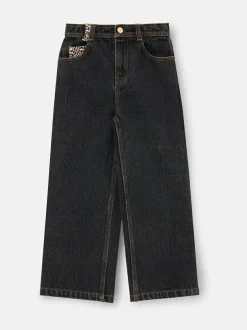 Angel & Rocket Black Piper Leopard Print Star Applique Wide Leg Jeans Hot