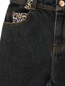 Angel & Rocket Black Piper Leopard Print Star Applique Wide Leg Jeans Hot