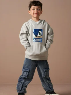 Angel & Rocket Grey Sonic Sequin 100% Cotton Hoodie Hot