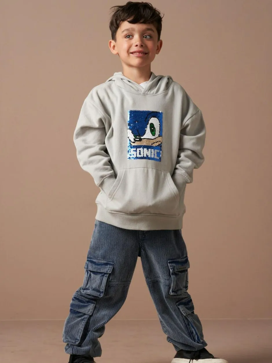 Angel & Rocket Grey Sonic Sequin 100% Cotton Hoodie Hot