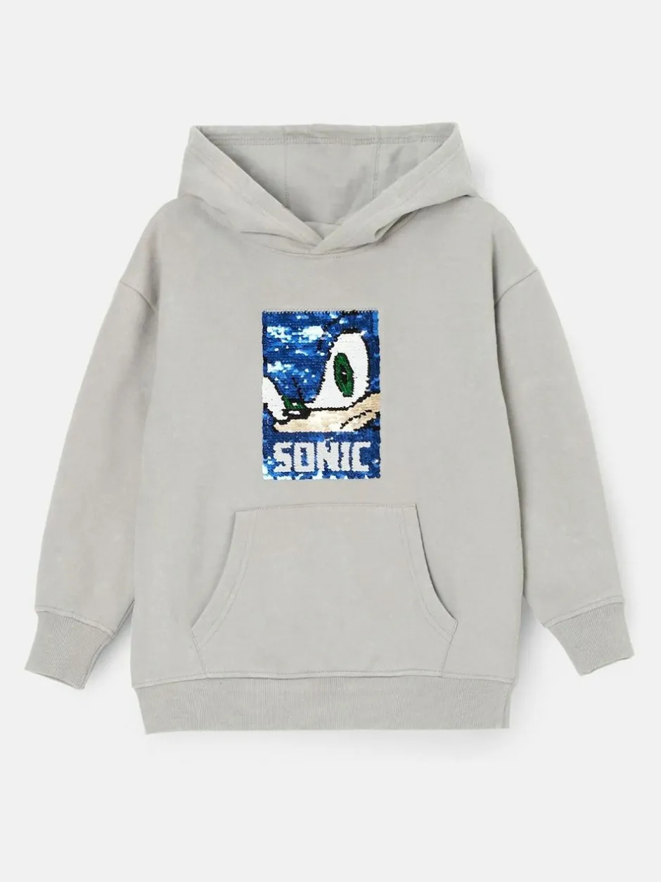 Angel & Rocket Grey Sonic Sequin 100% Cotton Hoodie Hot