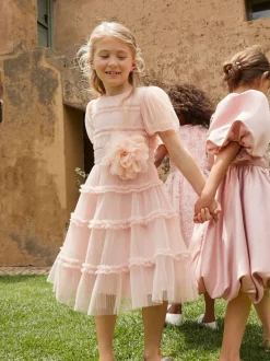 Angel & Rocket Pink Clara Pleated Mesh Corsage Dress