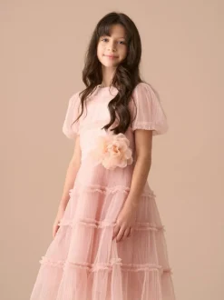 Angel & Rocket Pink Clara Pleated Mesh Corsage Dress