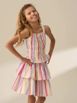 Angel & Rocket Pink Faye Multi Stripe Tiered 100% Cotton Skirt