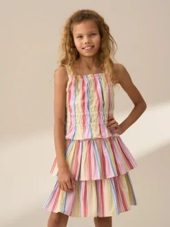 Angel & Rocket Pink Faye Multi Stripe Tiered 100% Cotton Skirt