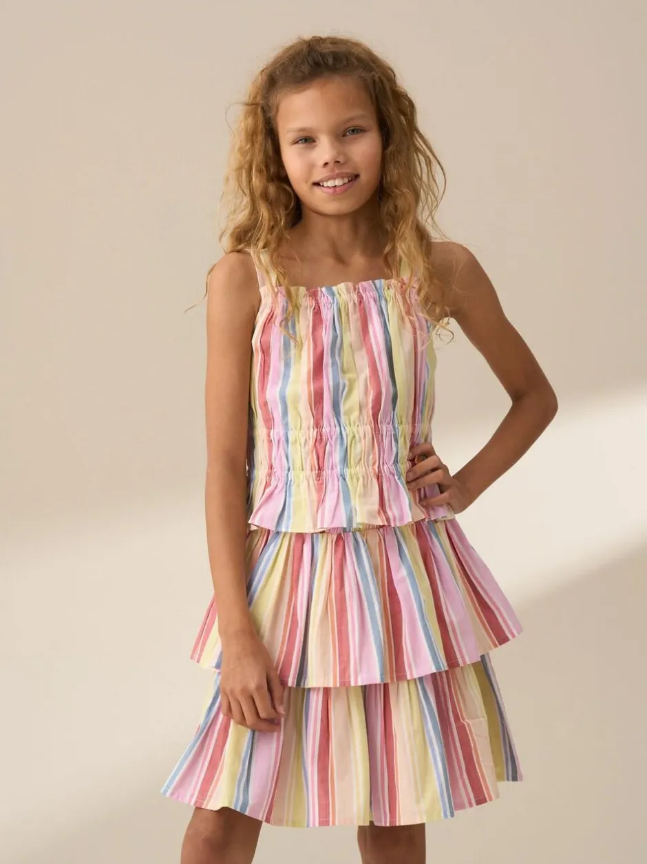 Angel & Rocket Pink Faye Multi Stripe Tiered 100% Cotton Skirt