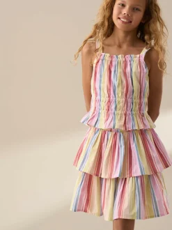 Angel & Rocket Pink Faye Multi Stripe Tiered 100% Cotton Skirt