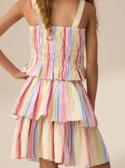 Angel & Rocket Pink Faye Multi Stripe Tiered 100% Cotton Skirt