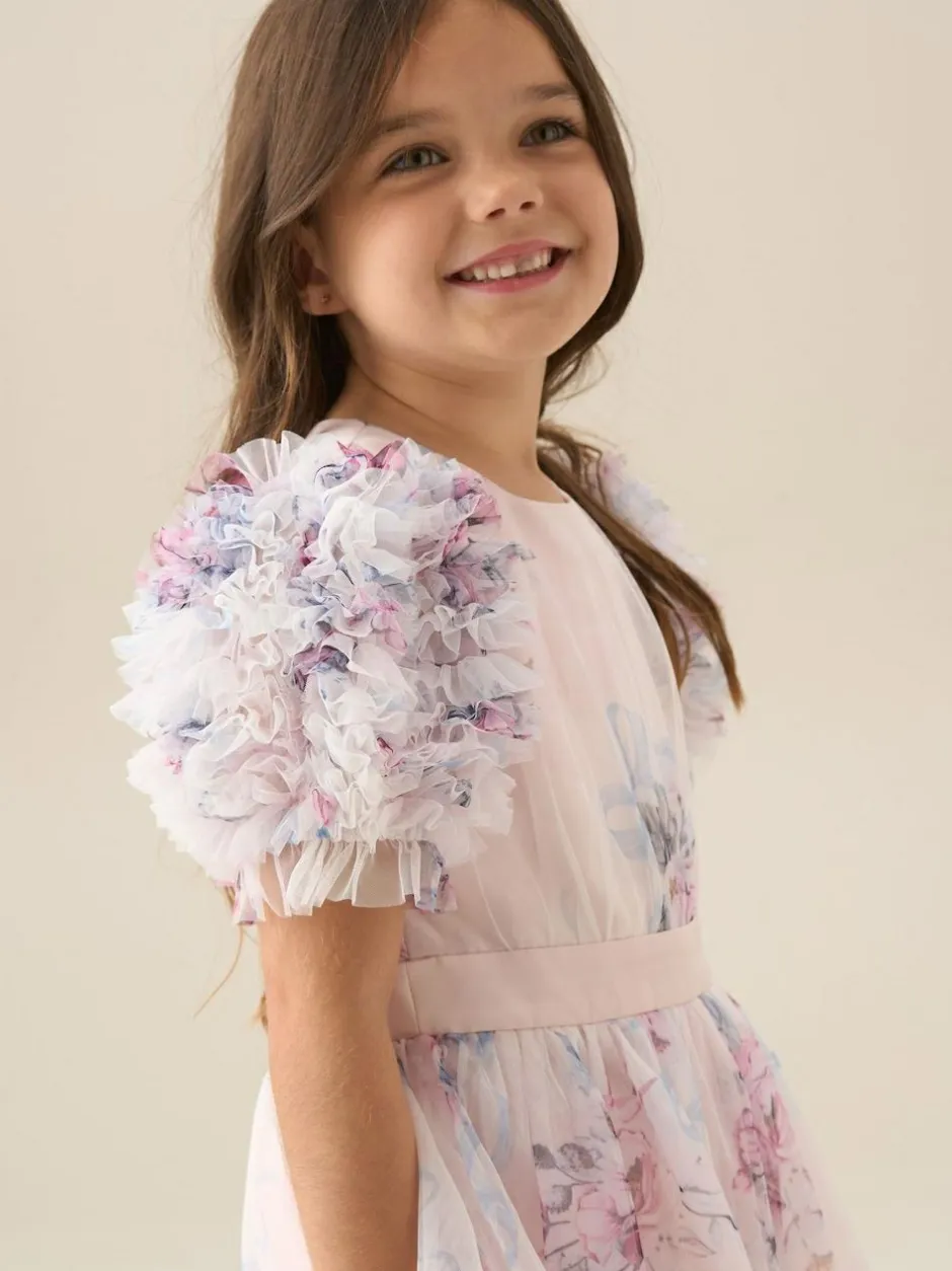 Angel & Rocket Florence Blush Ruffle Sleeve Mesh Dress Pink