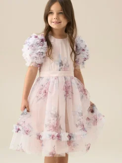 Angel & Rocket Florence Blush Ruffle Sleeve Mesh Dress Pink