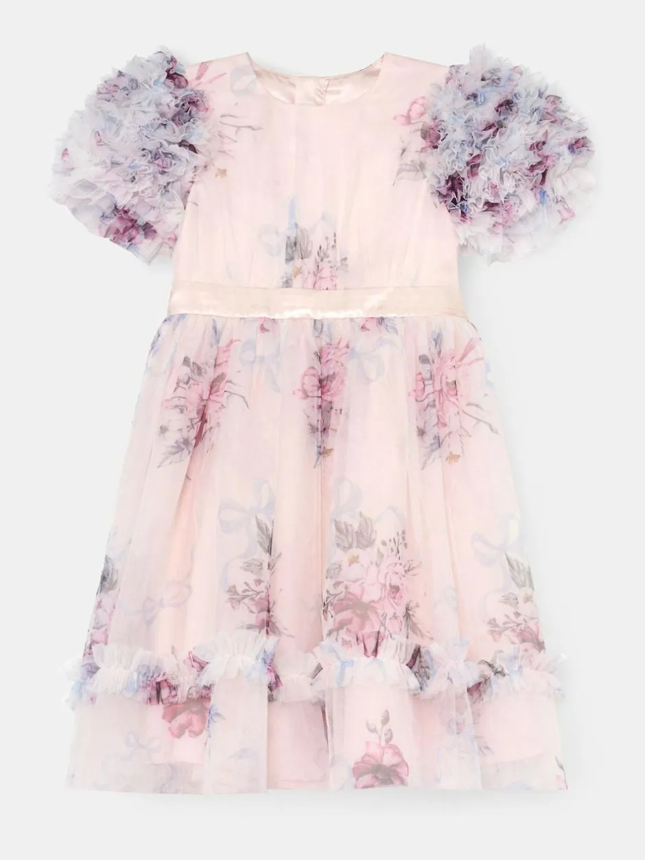 Angel & Rocket Florence Blush Ruffle Sleeve Mesh Dress Pink
