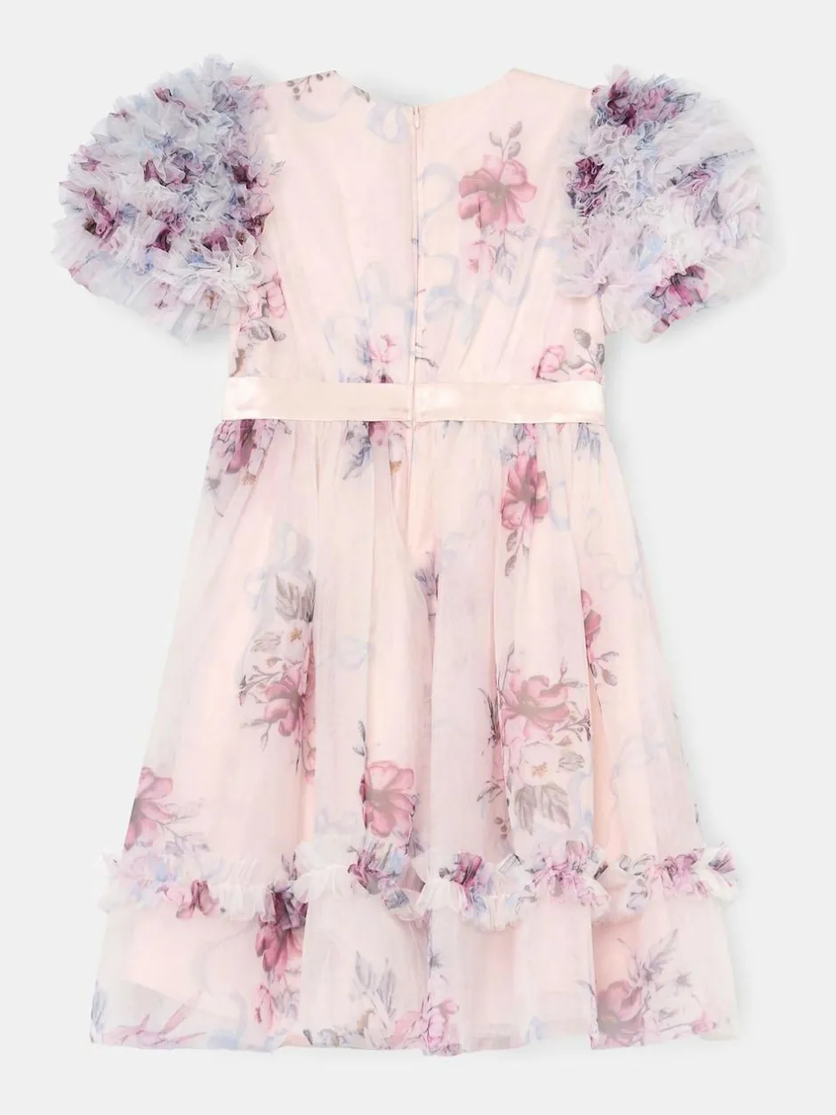 Angel & Rocket Florence Blush Ruffle Sleeve Mesh Dress Pink