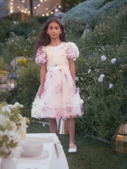Angel & Rocket Florence Blush Ruffle Sleeve Mesh Dress Pink