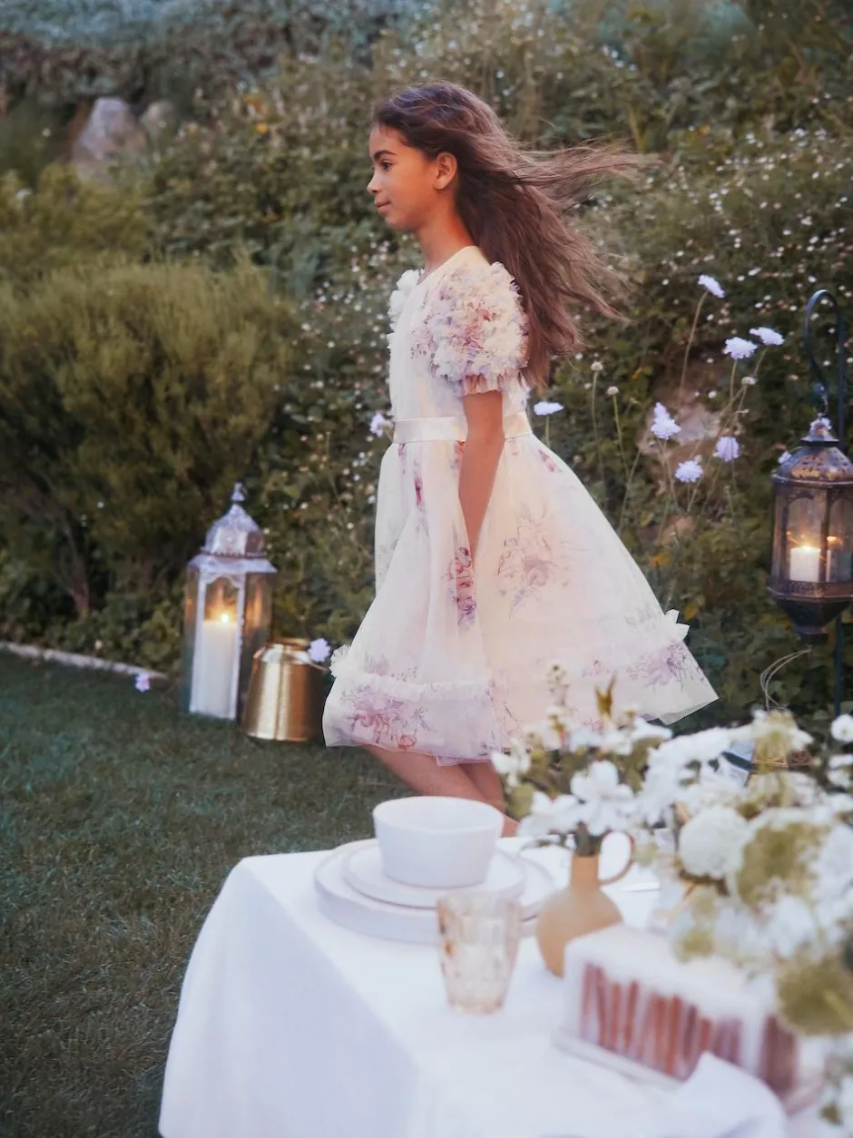 Angel & Rocket Florence Blush Ruffle Sleeve Mesh Dress Pink