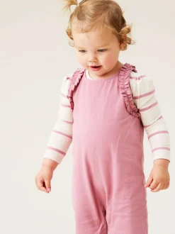 Angel & Rocket Pink Mila Frill Shoulder Dungaree And Print Bodysuit