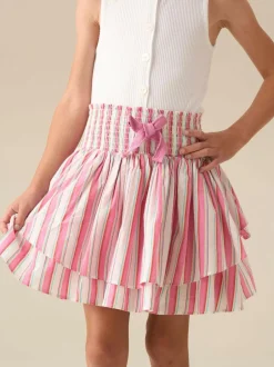 Angel & Rocket Pink Tammy Stripe Shirred Waist Mini Skirt Best