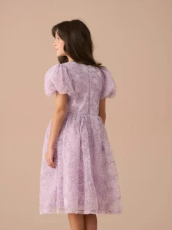 Angel & Rocket Purple Ines Purple Embellished Puff Sleeve Dress Outlet