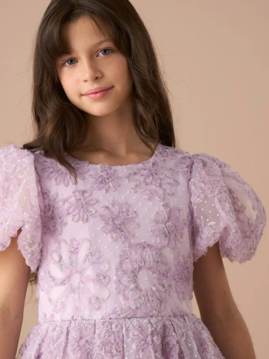 Angel & Rocket Purple Ines Purple Embellished Puff Sleeve Dress Outlet