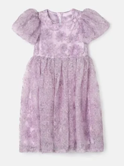Angel & Rocket Purple Ines Purple Embellished Puff Sleeve Dress Outlet