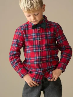 Angel & Rocket Camden Brushed Shirt With Bow Tie Red New