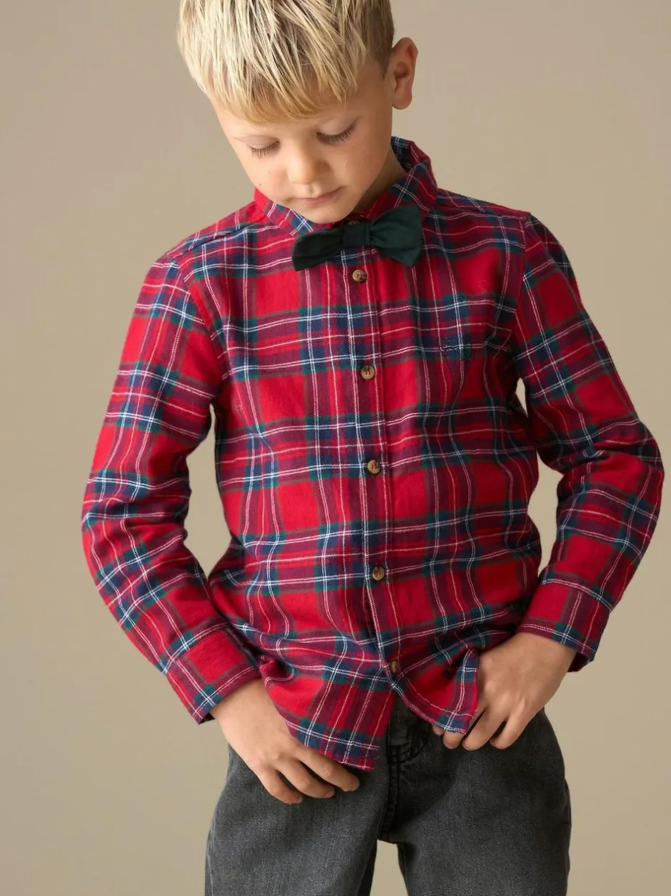 Angel & Rocket Camden Brushed Shirt With Bow Tie Red New