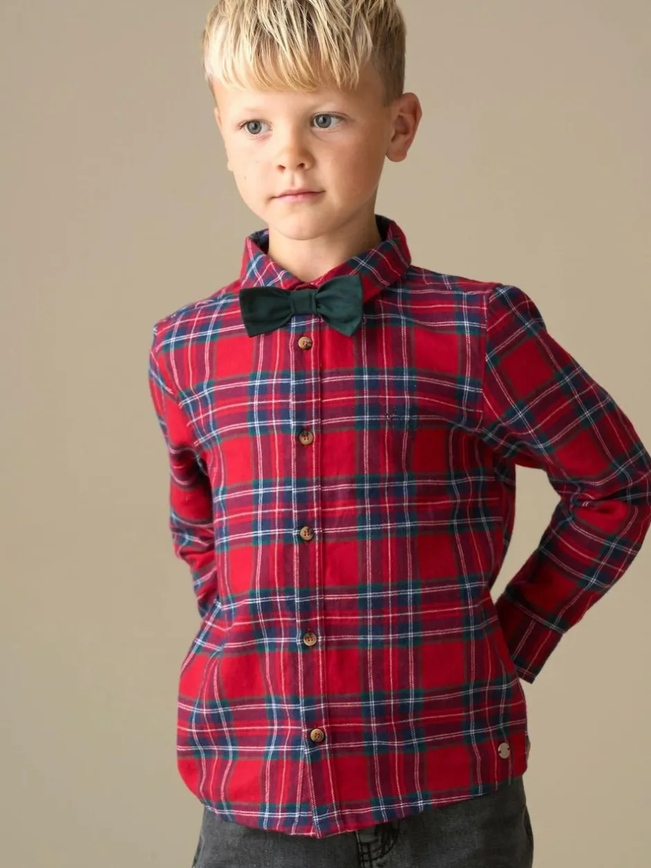 Angel & Rocket Camden Brushed Shirt With Bow Tie Red New