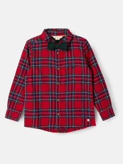 Angel & Rocket Camden Brushed Shirt With Bow Tie Red New