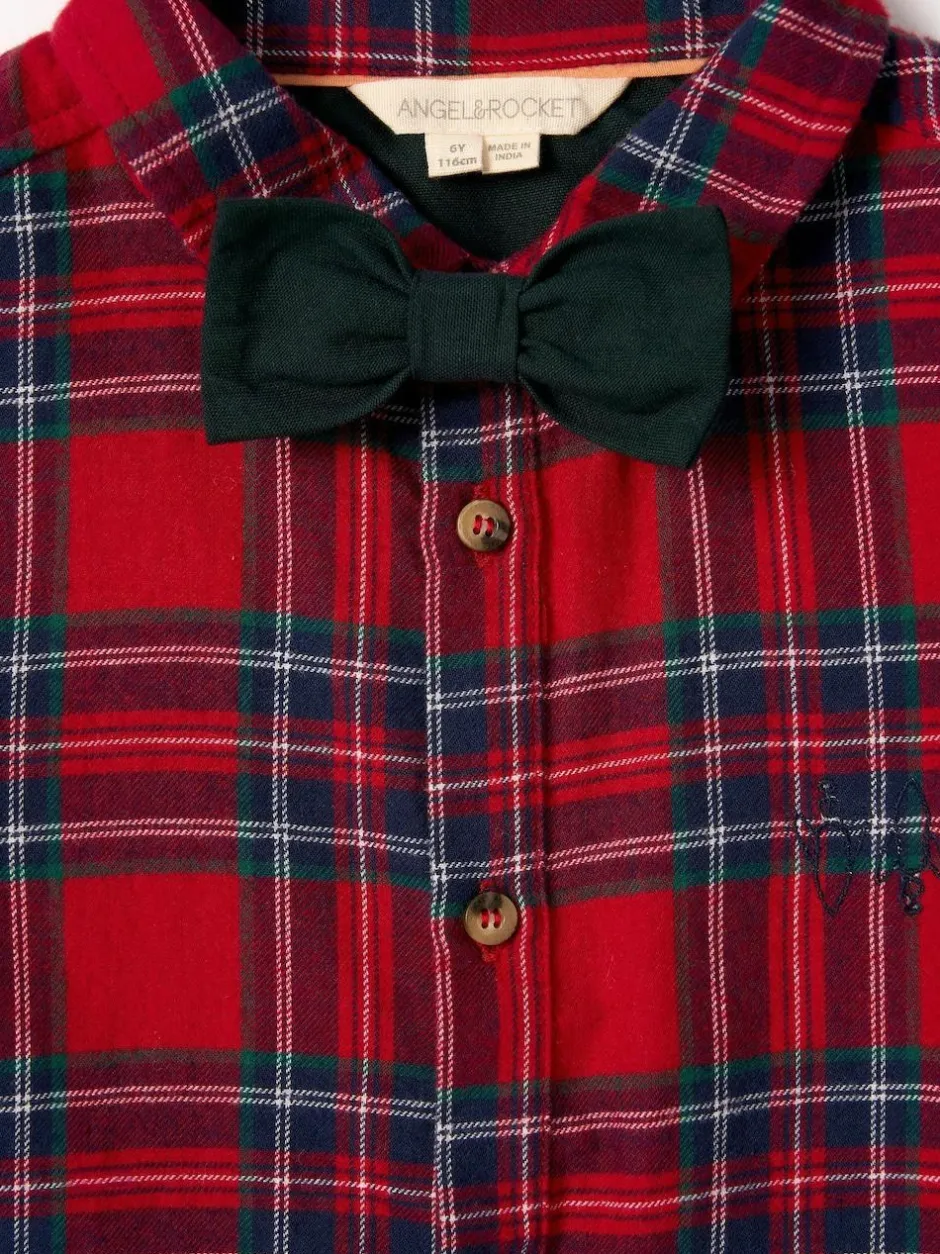 Angel & Rocket Camden Brushed Shirt With Bow Tie Red New