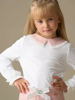 Angel & Rocket White Faye Tweed Collar Long Sleeve Top Discount