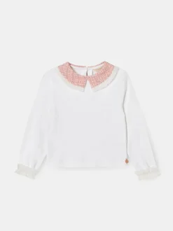 Angel & Rocket White Faye Tweed Collar Long Sleeve Top Discount
