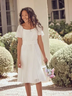 Angel & Rocket Pleated Ballerina Occasion Bow Dress White New