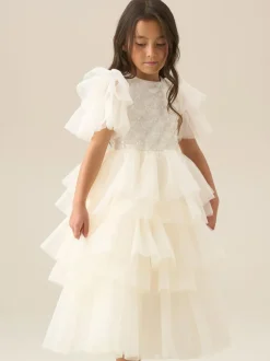 Angel & Rocket White Tiffany Ivory Beaded Tiered Tulle Dress Sale