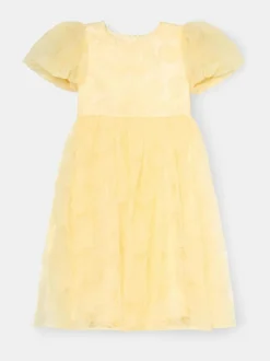 Angel & Rocket Francine Embellished Puff Sleeve Dress Yellow Hot