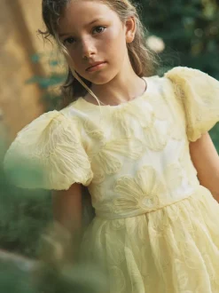 Angel & Rocket Francine Embellished Puff Sleeve Dress Yellow Hot