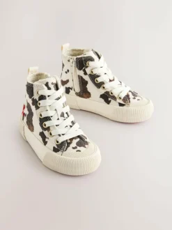 Next Animal Cow Print Standard Fit (F) High Top Trainers