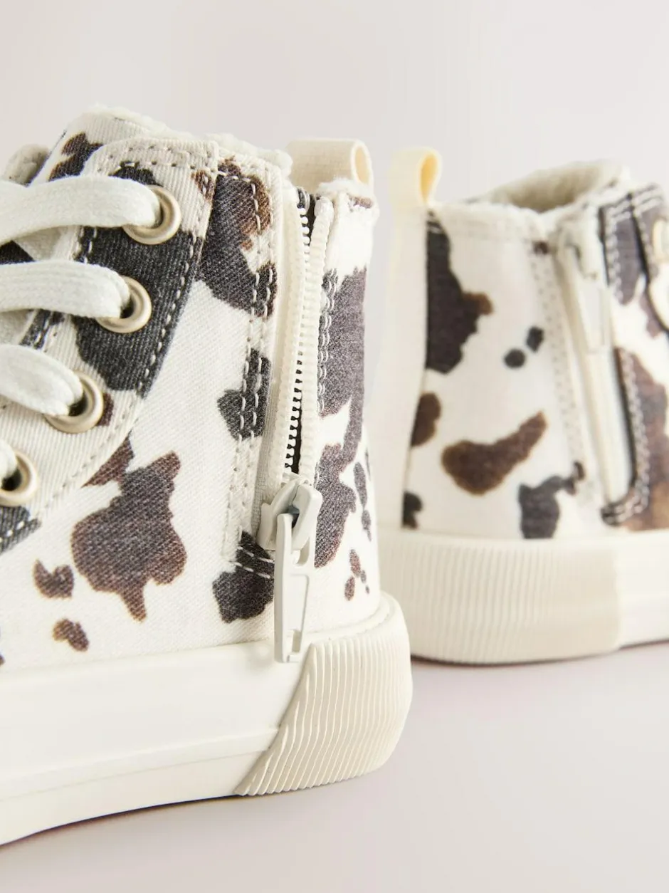 Next Animal Cow Print Standard Fit (F) High Top Trainers