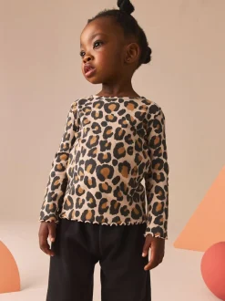 Next Cotton Rich Long Sleeve Rib T-Shirt (3mths-7yrs) Animal Leopard Print Hot