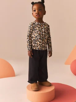 Next Cotton Rich Long Sleeve Rib T-Shirt (3mths-7yrs) Animal Leopard Print Hot