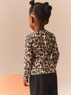 Next Cotton Rich Long Sleeve Rib T-Shirt (3mths-7yrs) Animal Leopard Print Hot