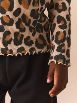 Next Cotton Rich Long Sleeve Rib T-Shirt (3mths-7yrs) Animal Leopard Print Hot