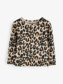 Next Cotton Rich Long Sleeve Rib T-Shirt (3mths-7yrs) Animal Leopard Print Hot