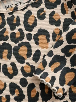 Next Cotton Rich Long Sleeve Rib T-Shirt (3mths-7yrs) Animal Leopard Print Hot